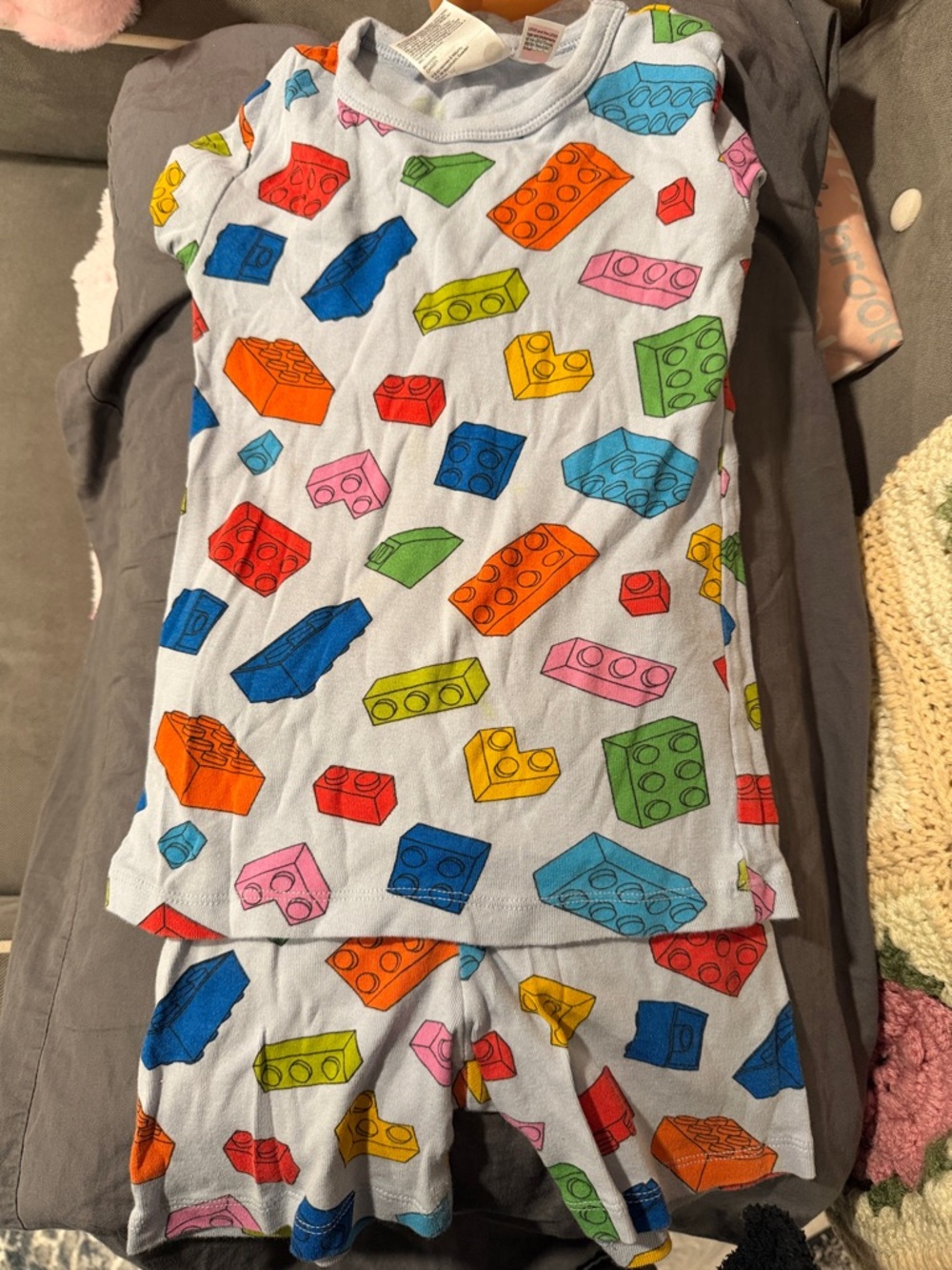 Kids Light Blue Brick-Print Pajama Set